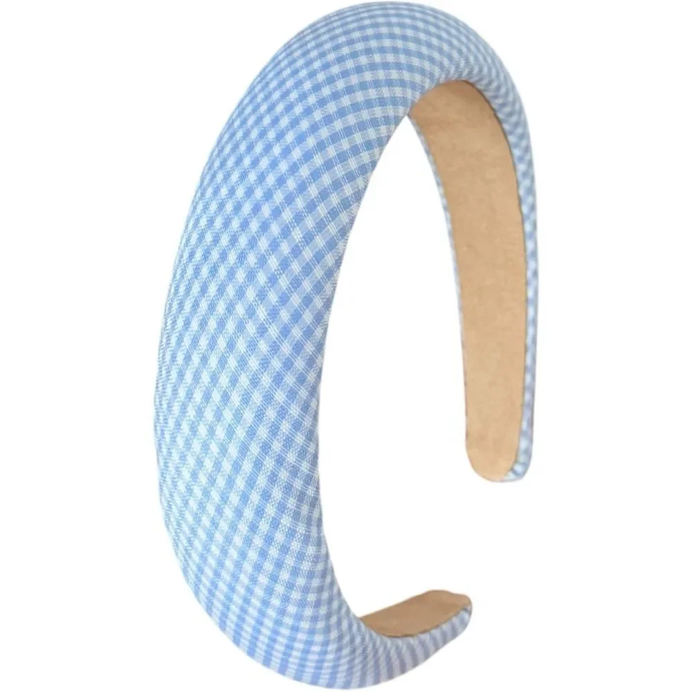 Blue & White Gingham Puffy Fabric Headband Preppy Cute Hair Accessory. LIKE NEW.